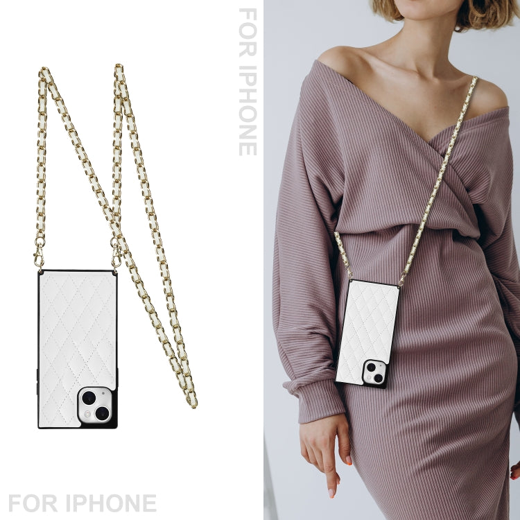 For iPhone 14 Crossbody Rhombic Microfiber Leather Phone Case(White) - iPhone 14 Cases by buy2fix | Online Shopping UK | buy2fix