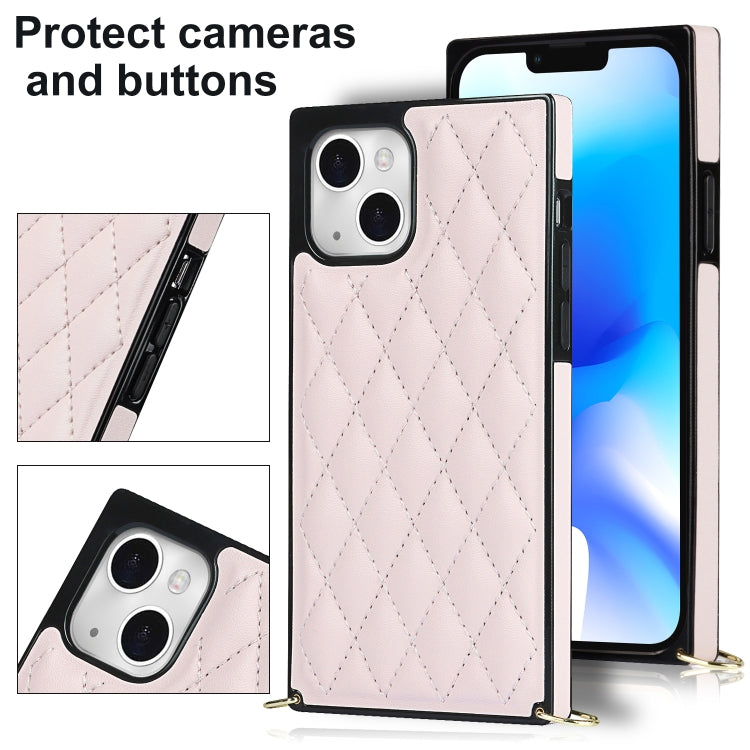 For iPhone 14 Crossbody Rhombic Microfiber Leather Phone Case(Pink) - iPhone 14 Cases by buy2fix | Online Shopping UK | buy2fix