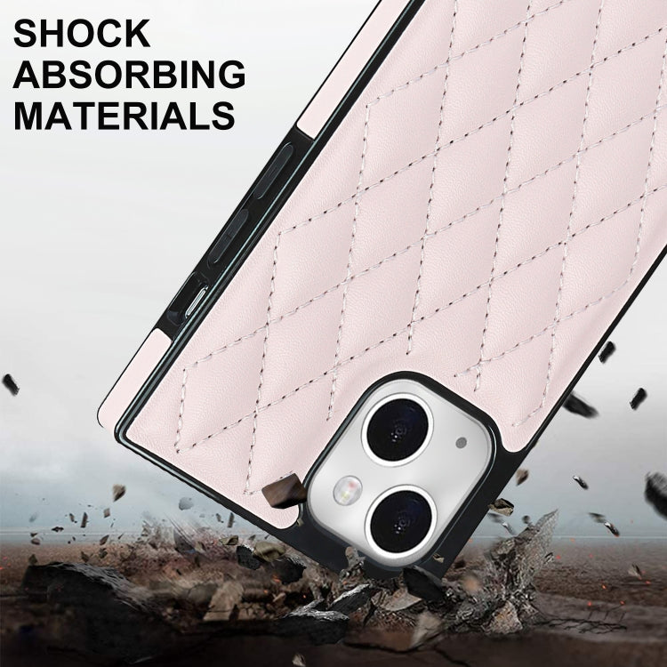 For iPhone 14 Crossbody Rhombic Microfiber Leather Phone Case(Pink) - iPhone 14 Cases by buy2fix | Online Shopping UK | buy2fix