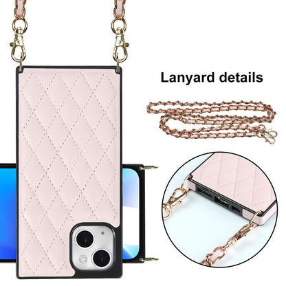 For iPhone 14 Crossbody Rhombic Microfiber Leather Phone Case(Pink) - iPhone 14 Cases by buy2fix | Online Shopping UK | buy2fix