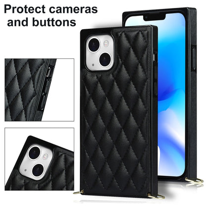 For iPhone 14 Crossbody Rhombic Microfiber Leather Phone Case(Black) - iPhone 14 Cases by buy2fix | Online Shopping UK | buy2fix