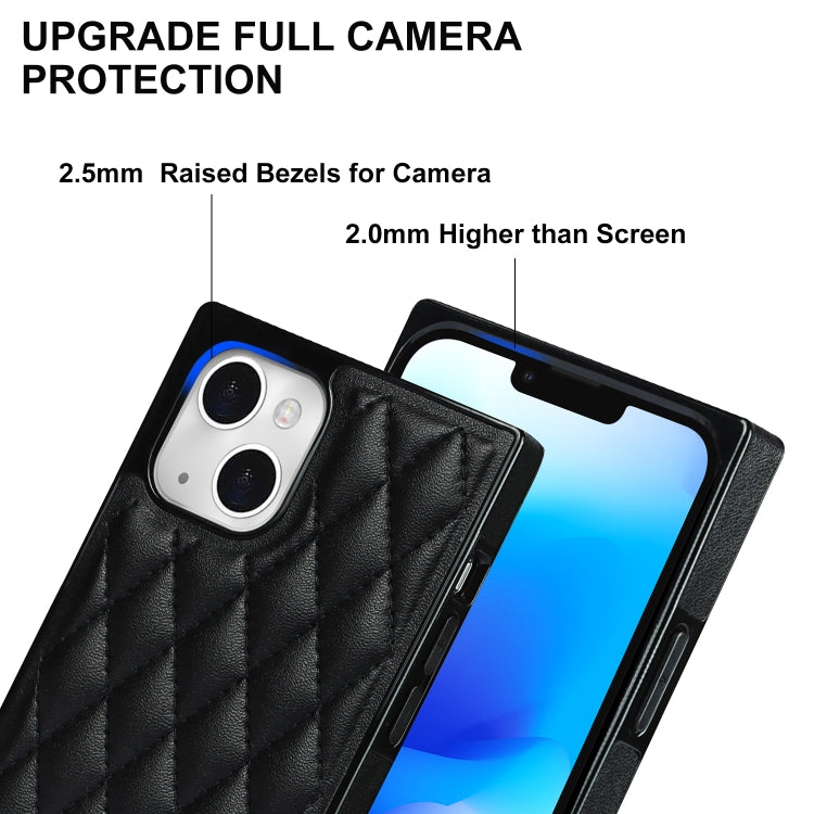For iPhone 14 Crossbody Rhombic Microfiber Leather Phone Case(Black) - iPhone 14 Cases by buy2fix | Online Shopping UK | buy2fix