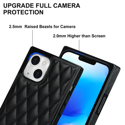 For iPhone 14 Crossbody Rhombic Microfiber Leather Phone Case(Black) - iPhone 14 Cases by buy2fix | Online Shopping UK | buy2fix
