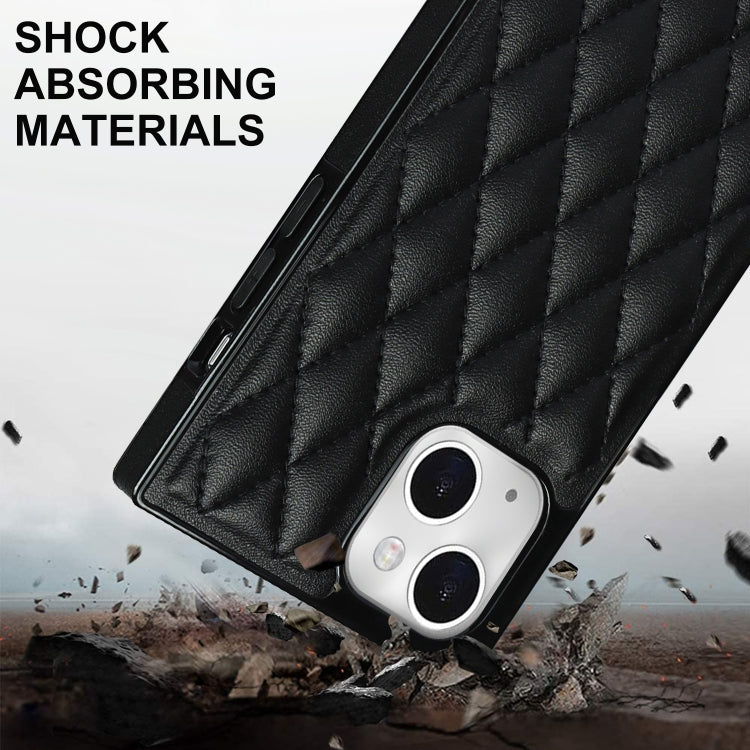 For iPhone 14 Crossbody Rhombic Microfiber Leather Phone Case(Black) - iPhone 14 Cases by buy2fix | Online Shopping UK | buy2fix