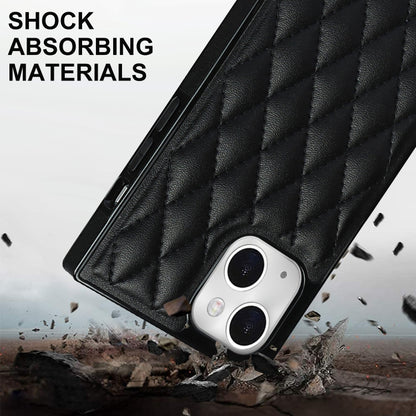 For iPhone 14 Crossbody Rhombic Microfiber Leather Phone Case(Black) - iPhone 14 Cases by buy2fix | Online Shopping UK | buy2fix