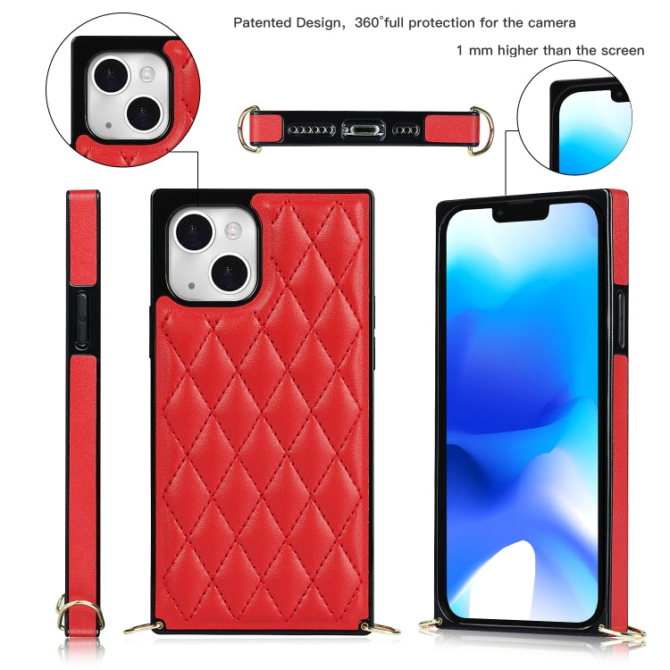 For iPhone 14 Crossbody Rhombic Microfiber Leather Phone Case(Red) - iPhone 14 Cases by buy2fix | Online Shopping UK | buy2fix