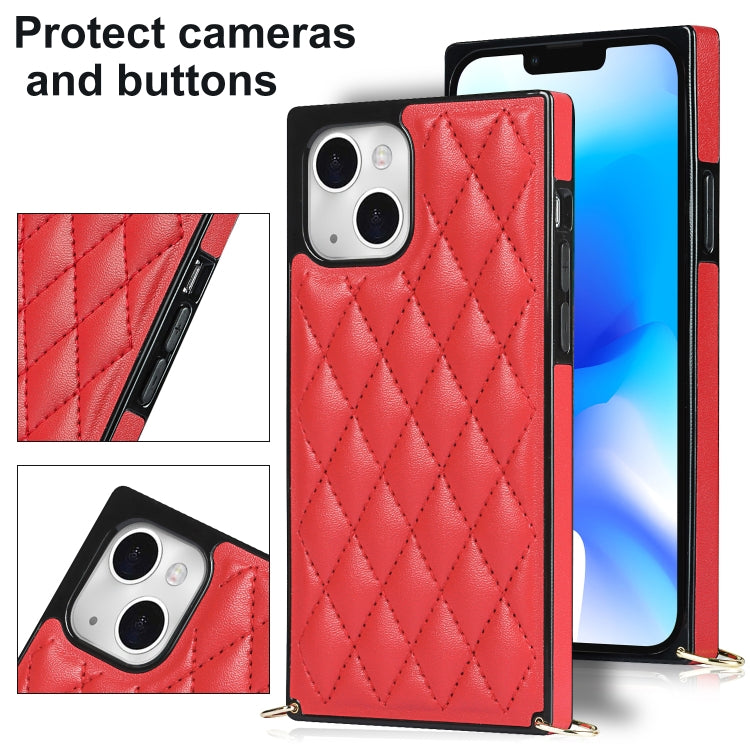 For iPhone 14 Crossbody Rhombic Microfiber Leather Phone Case(Red) - iPhone 14 Cases by buy2fix | Online Shopping UK | buy2fix