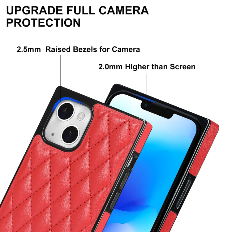 For iPhone 14 Crossbody Rhombic Microfiber Leather Phone Case(Red) - iPhone 14 Cases by buy2fix | Online Shopping UK | buy2fix