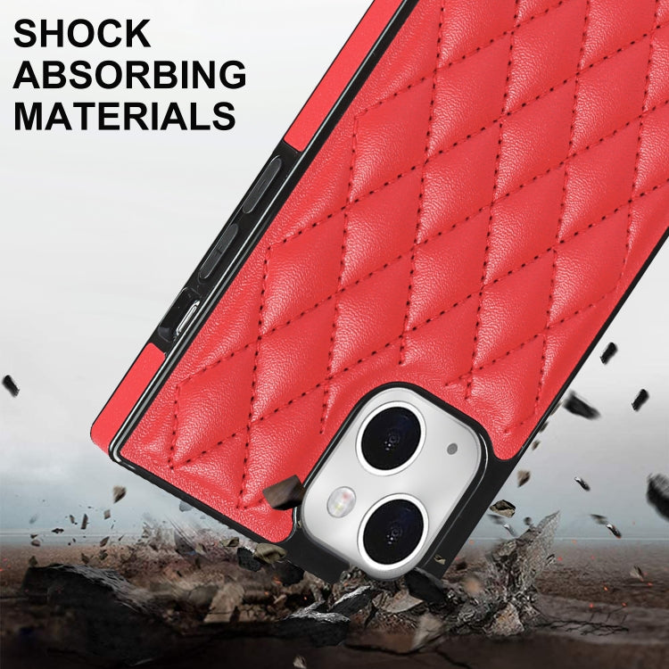 For iPhone 14 Crossbody Rhombic Microfiber Leather Phone Case(Red) - iPhone 14 Cases by buy2fix | Online Shopping UK | buy2fix