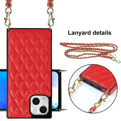 For iPhone 14 Crossbody Rhombic Microfiber Leather Phone Case(Red) - iPhone 14 Cases by buy2fix | Online Shopping UK | buy2fix