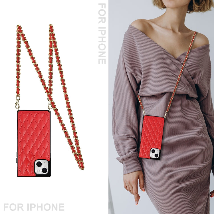 For iPhone 14 Crossbody Rhombic Microfiber Leather Phone Case(Red) - iPhone 14 Cases by buy2fix | Online Shopping UK | buy2fix