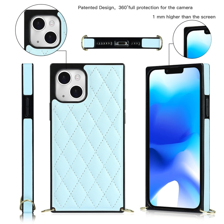 For iPhone 14 Crossbody Rhombic Microfiber Leather Phone Case(Light Blue) - iPhone 14 Cases by buy2fix | Online Shopping UK | buy2fix