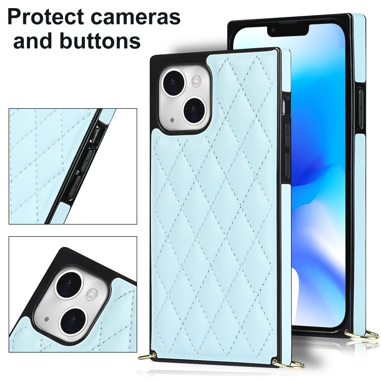 For iPhone 14 Crossbody Rhombic Microfiber Leather Phone Case(Light Blue) - iPhone 14 Cases by buy2fix | Online Shopping UK | buy2fix