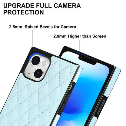 For iPhone 14 Crossbody Rhombic Microfiber Leather Phone Case(Light Blue) - iPhone 14 Cases by buy2fix | Online Shopping UK | buy2fix