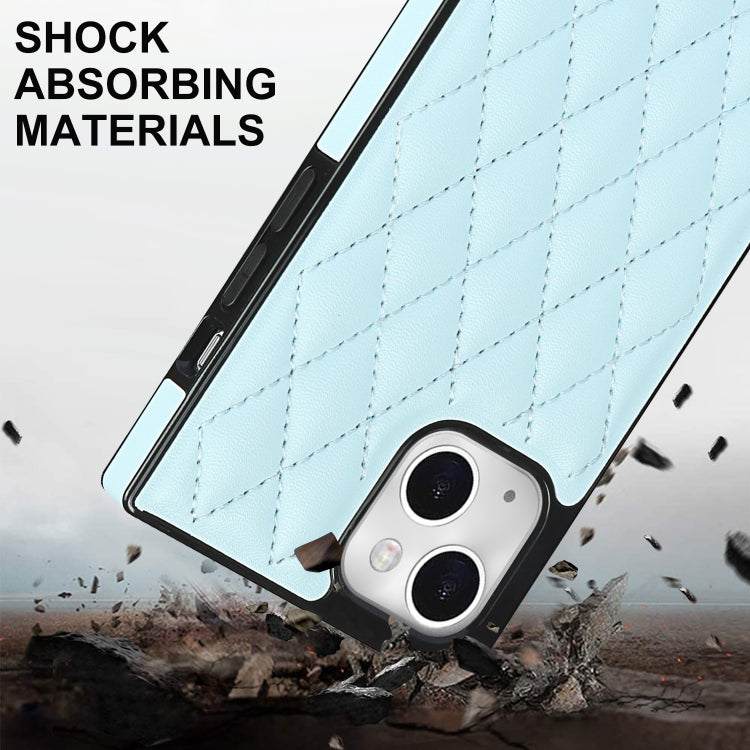 For iPhone 14 Crossbody Rhombic Microfiber Leather Phone Case(Light Blue) - iPhone 14 Cases by buy2fix | Online Shopping UK | buy2fix