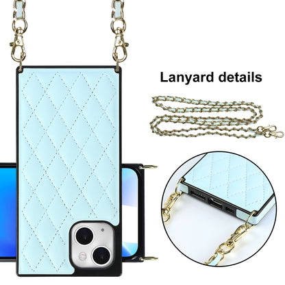 For iPhone 14 Crossbody Rhombic Microfiber Leather Phone Case(Light Blue) - iPhone 14 Cases by buy2fix | Online Shopping UK | buy2fix