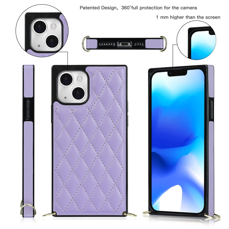 For iPhone 14 Crossbody Rhombic Microfiber Leather Phone Case(Purple) - iPhone 14 Cases by buy2fix | Online Shopping UK | buy2fix