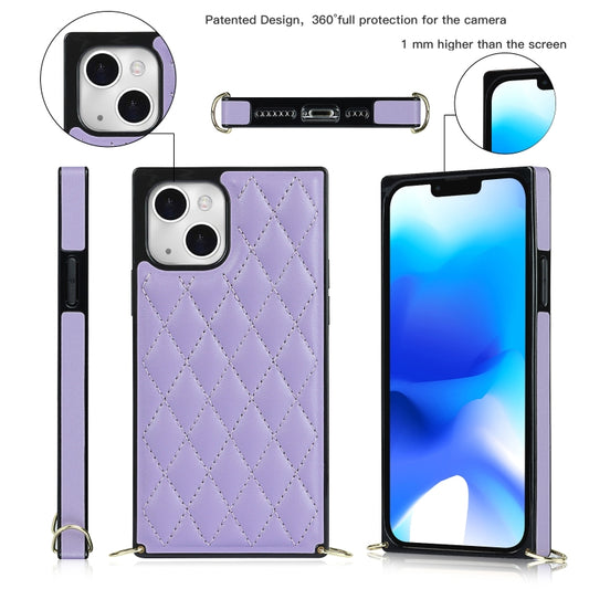 For iPhone 14 Crossbody Rhombic Microfiber Leather Phone Case(Purple) - iPhone 14 Cases by buy2fix | Online Shopping UK | buy2fix