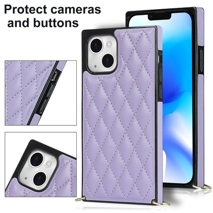 For iPhone 14 Crossbody Rhombic Microfiber Leather Phone Case(Purple) - iPhone 14 Cases by buy2fix | Online Shopping UK | buy2fix