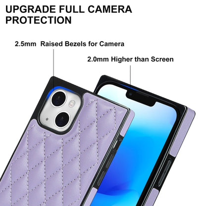 For iPhone 14 Crossbody Rhombic Microfiber Leather Phone Case(Purple) - iPhone 14 Cases by buy2fix | Online Shopping UK | buy2fix