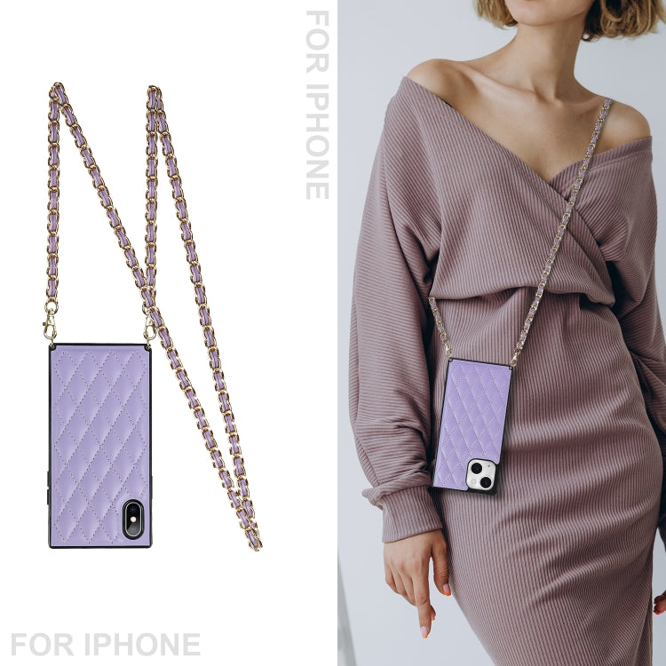 For iPhone 14 Crossbody Rhombic Microfiber Leather Phone Case(Purple) - iPhone 14 Cases by buy2fix | Online Shopping UK | buy2fix