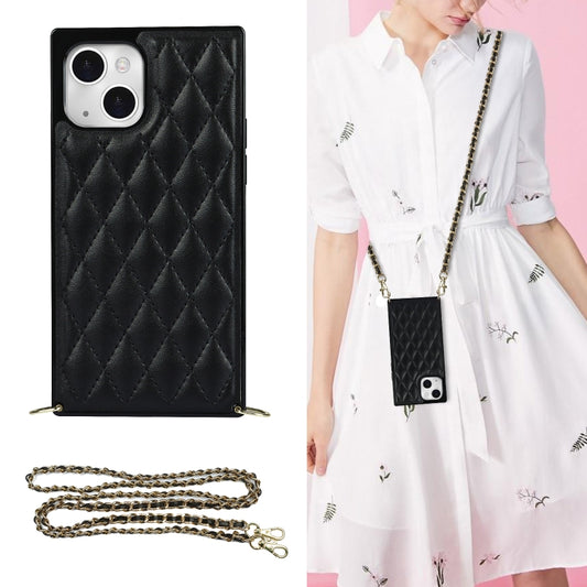 For iPhone 14 Plus Crossbody Rhombic Microfiber Leather Phone Case(Black) - iPhone 14 Plus Cases by buy2fix | Online Shopping UK | buy2fix