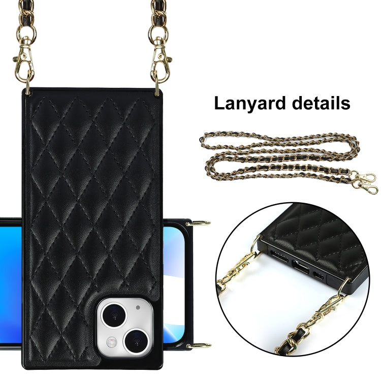 For iPhone 14 Plus Crossbody Rhombic Microfiber Leather Phone Case(Black) - iPhone 14 Plus Cases by buy2fix | Online Shopping UK | buy2fix