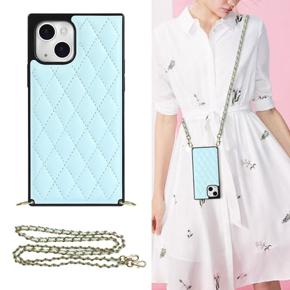 For iPhone 14 Plus Crossbody Rhombic Microfiber Leather Phone Case(Light Blue) - iPhone 14 Plus Cases by buy2fix | Online Shopping UK | buy2fix