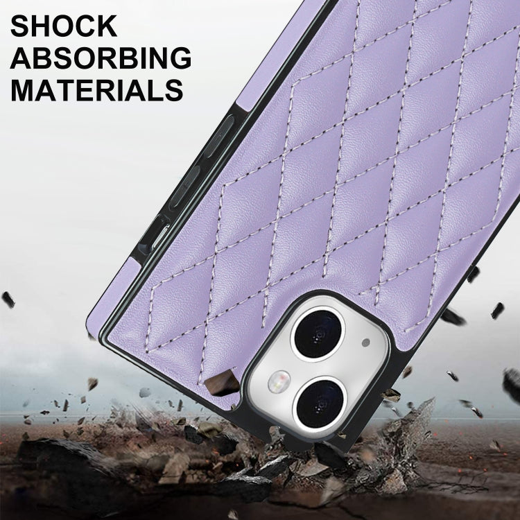 For iPhone 14 Plus Crossbody Rhombic Microfiber Leather Phone Case(Purple) - iPhone 14 Plus Cases by buy2fix | Online Shopping UK | buy2fix