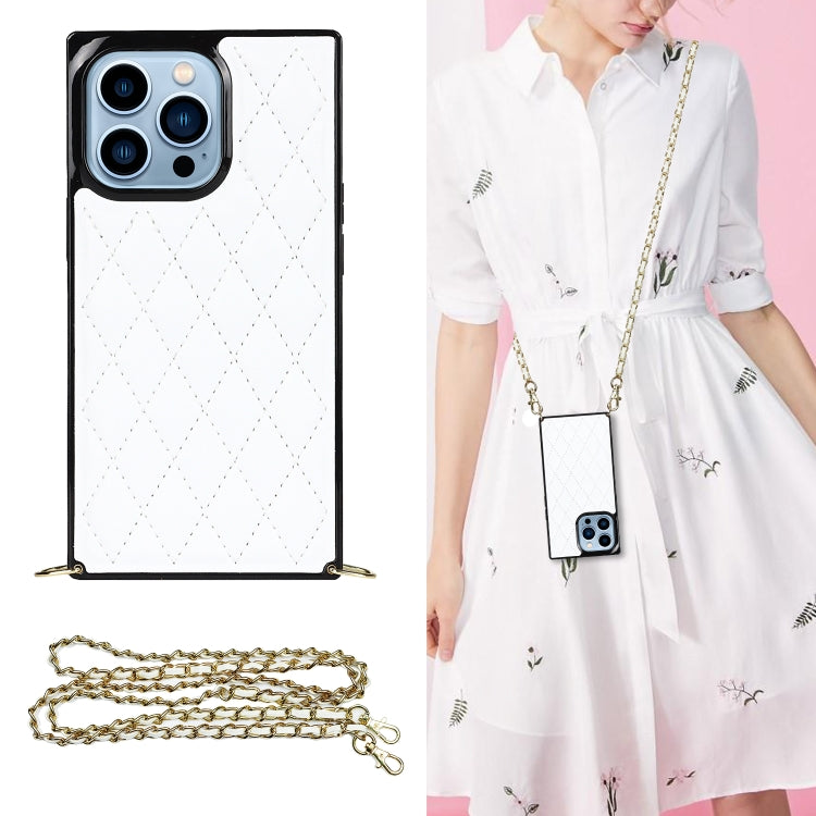 For iPhone 14 Pro Max Crossbody Rhombic Microfiber Leather Phone Case(White) - iPhone 14 Pro Max Cases by buy2fix | Online Shopping UK | buy2fix
