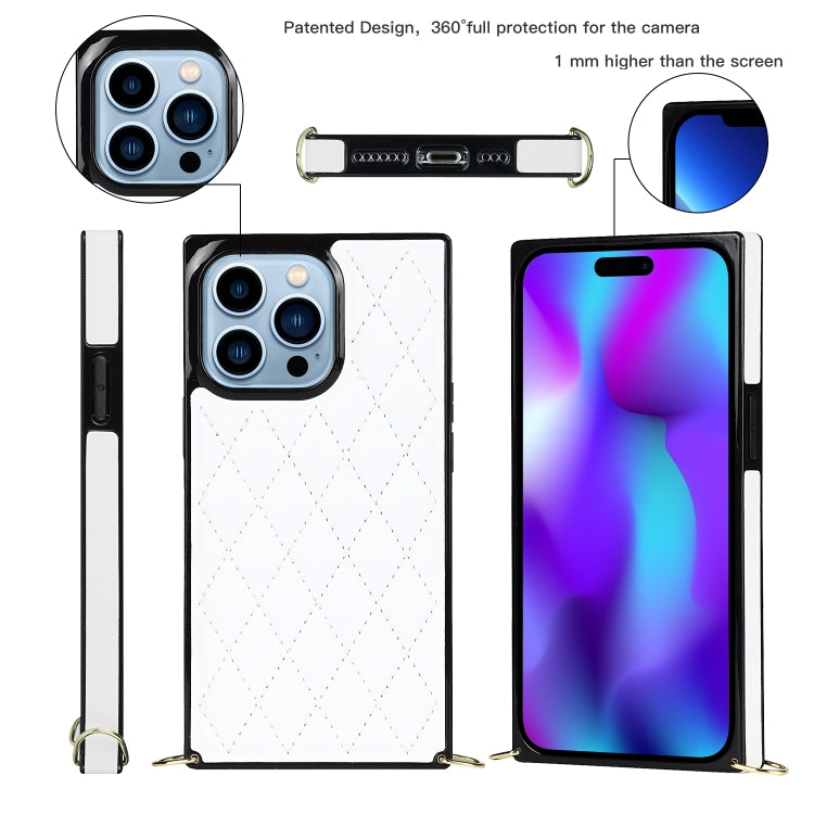 For iPhone 14 Pro Max Crossbody Rhombic Microfiber Leather Phone Case(White) - iPhone 14 Pro Max Cases by buy2fix | Online Shopping UK | buy2fix