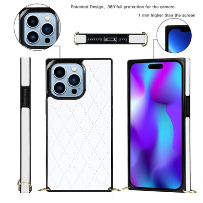 For iPhone 14 Pro Max Crossbody Rhombic Microfiber Leather Phone Case(White) - iPhone 14 Pro Max Cases by buy2fix | Online Shopping UK | buy2fix