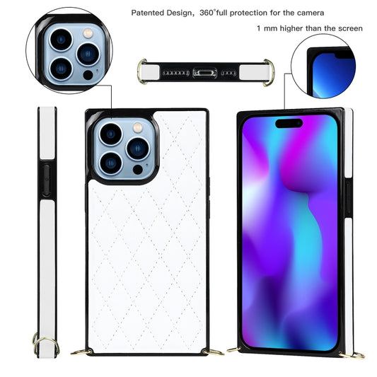 For iPhone 14 Pro Max Crossbody Rhombic Microfiber Leather Phone Case(White) - iPhone 14 Pro Max Cases by buy2fix | Online Shopping UK | buy2fix