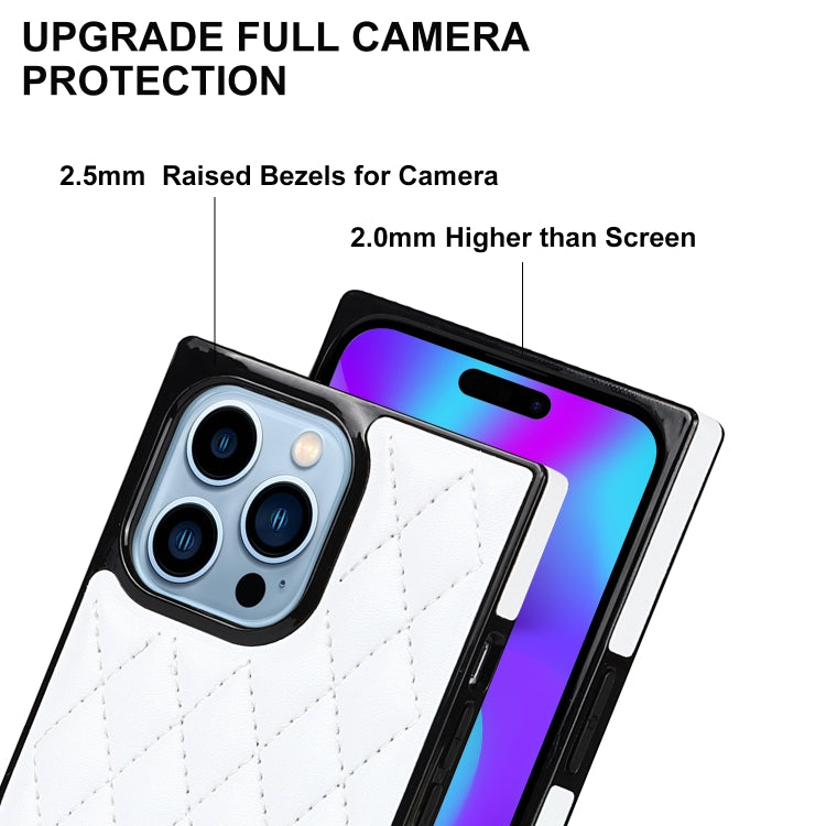For iPhone 14 Pro Max Crossbody Rhombic Microfiber Leather Phone Case(White) - iPhone 14 Pro Max Cases by buy2fix | Online Shopping UK | buy2fix