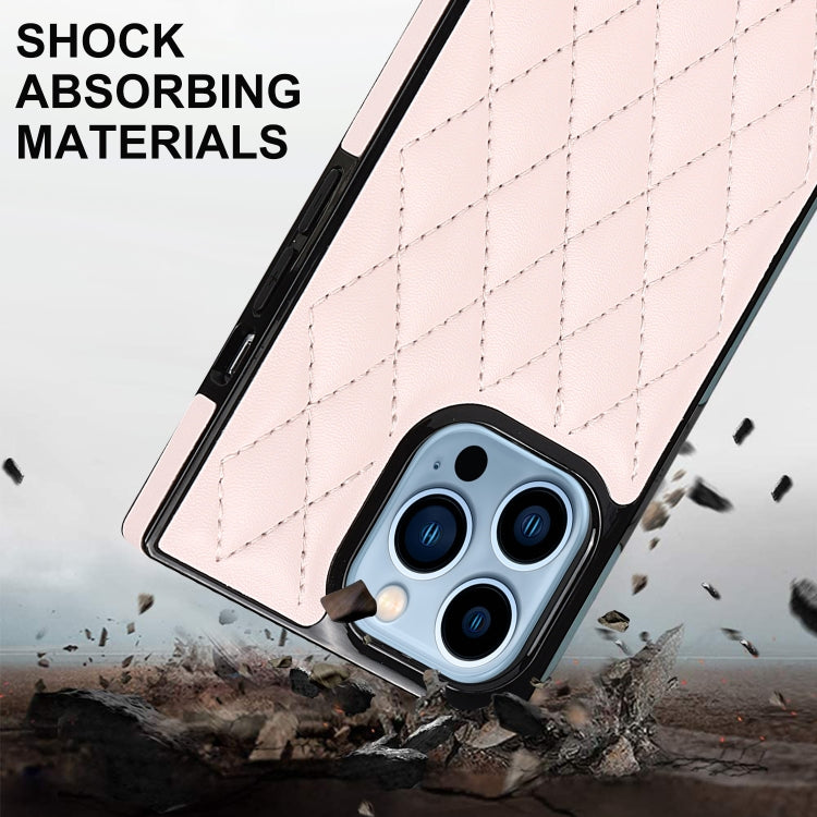For iPhone 14 Pro Max Crossbody Rhombic Microfiber Leather Phone Case(Pink) - iPhone 14 Pro Max Cases by buy2fix | Online Shopping UK | buy2fix