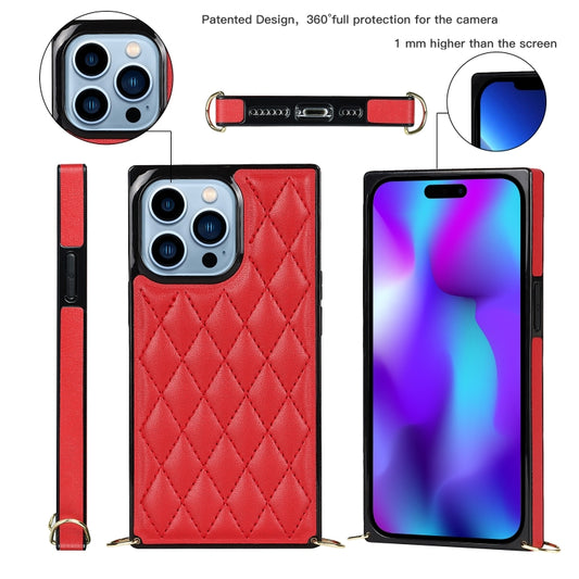 For iPhone 14 Pro Max Crossbody Rhombic Microfiber Leather Phone Case(Red) - iPhone 14 Pro Max Cases by buy2fix | Online Shopping UK | buy2fix