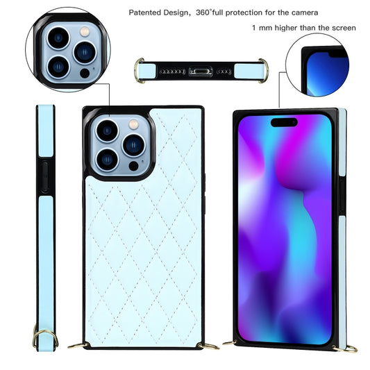 For iPhone 14 Pro Max Crossbody Rhombic Microfiber Leather Phone Case(Light Blue) - iPhone 14 Pro Max Cases by buy2fix | Online Shopping UK | buy2fix