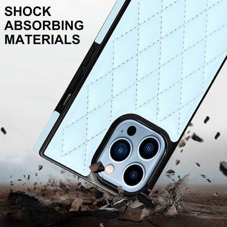 For iPhone 14 Pro Max Crossbody Rhombic Microfiber Leather Phone Case(Light Blue) - iPhone 14 Pro Max Cases by buy2fix | Online Shopping UK | buy2fix