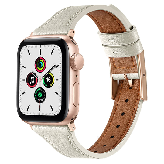 Genuine Leather Breathable Watch Band For Apple Watch Series 8&7 45mm / SE 2&6&SE&5&4 44mm / 3&2&1 42mm(White)