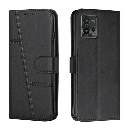 For Motorola Moto G72 Stitching Calf Texture Buckle Leather Phone Case(Black)