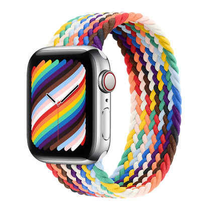 Nylon Single-turn Braided Watch Band For Apple Watch Ultra 49mm / Series 8&7 45mm / SE 2&6&SE&5&4 44mm / 3&2&1 42mm, Length:165mm (Rainbow) by buy2fix