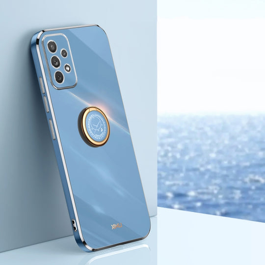 For Samsung Galaxy A73 5G XINLI Straight Edge 6D Electroplate TPU Phone Case with Ring Holder(Celestial Blue)
