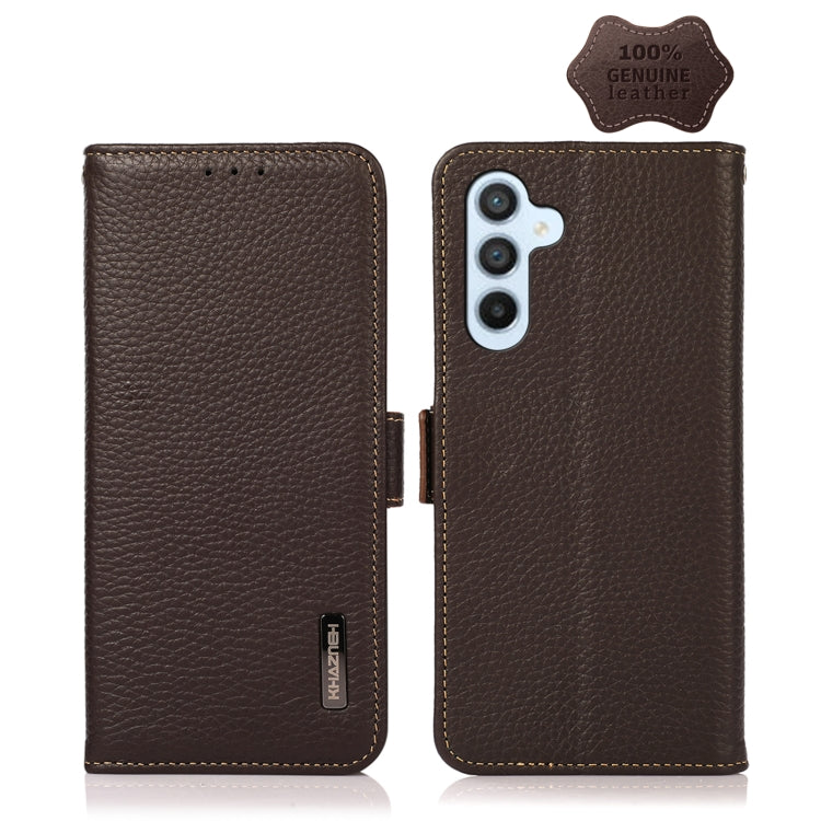 For Samsung Galaxy A54 5G KHAZNEH Side-Magnetic Litchi Genuine Leather RFID Phone Case(Brown) - Galaxy Phone Cases by buy2fix | Online Shopping UK | buy2fix