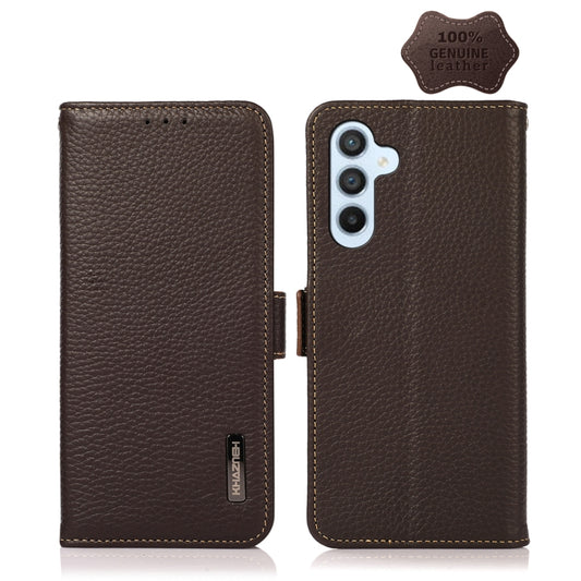 For Samsung Galaxy A54 5G KHAZNEH Side-Magnetic Litchi Genuine Leather RFID Phone Case(Brown) - Galaxy Phone Cases by buy2fix | Online Shopping UK | buy2fix
