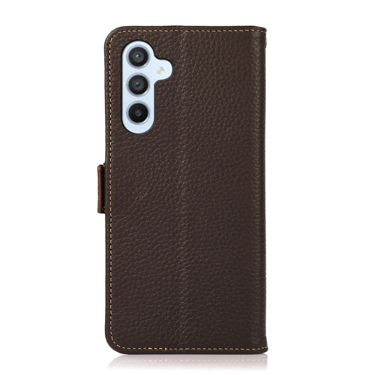 For Samsung Galaxy A54 5G KHAZNEH Side-Magnetic Litchi Genuine Leather RFID Phone Case(Brown) - Galaxy Phone Cases by buy2fix | Online Shopping UK | buy2fix