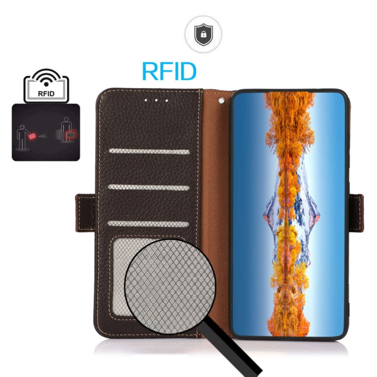 For Samsung Galaxy A54 5G KHAZNEH Side-Magnetic Litchi Genuine Leather RFID Phone Case(Brown) - Galaxy Phone Cases by buy2fix | Online Shopping UK | buy2fix