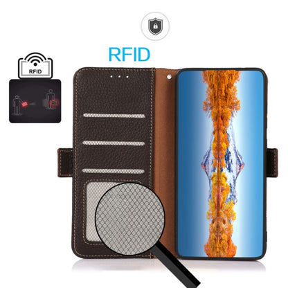 For Samsung Galaxy A54 5G KHAZNEH Side-Magnetic Litchi Genuine Leather RFID Phone Case(Brown) - Galaxy Phone Cases by buy2fix | Online Shopping UK | buy2fix