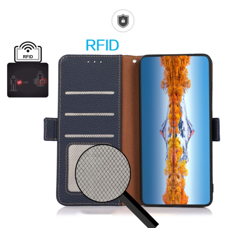 For Samsung Galaxy A54 5G KHAZNEH Side-Magnetic Litchi Genuine Leather RFID Phone Case(Blue) - Galaxy Phone Cases by buy2fix | Online Shopping UK | buy2fix