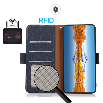 For Samsung Galaxy A54 5G KHAZNEH Side-Magnetic Litchi Genuine Leather RFID Phone Case(Blue) - Galaxy Phone Cases by buy2fix | Online Shopping UK | buy2fix