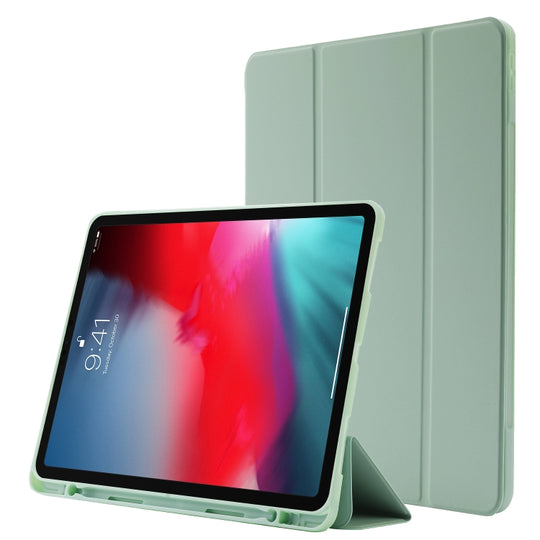 Skin Feel Pen Holder Tri-fold Tablet Leather Case For iPad Air 13 2025 / 2024 / iPad Pro 12.9 2022 / 2021 / 2020 / 2018(Matcha Green)